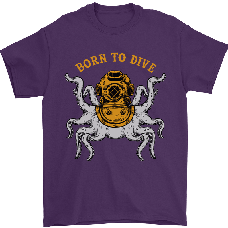 Born to Dive Octopus Scuba Diving Diver Mens T-Shirt Cotton Gildan Purple