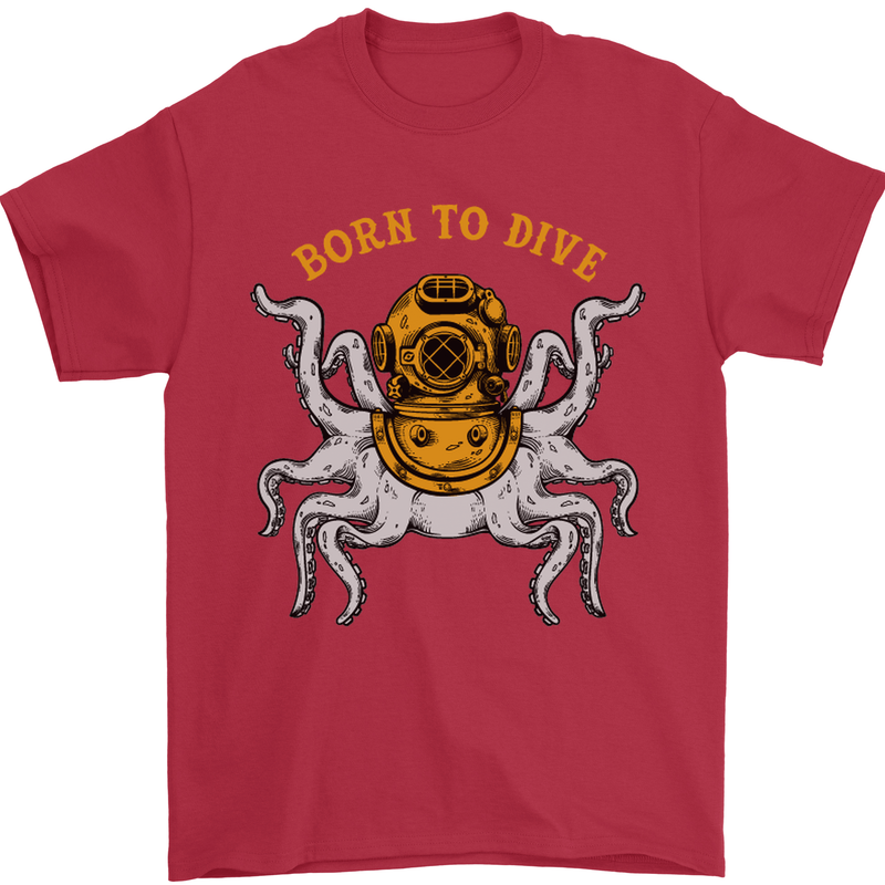 Born to Dive Octopus Scuba Diving Diver Mens T-Shirt Cotton Gildan Red