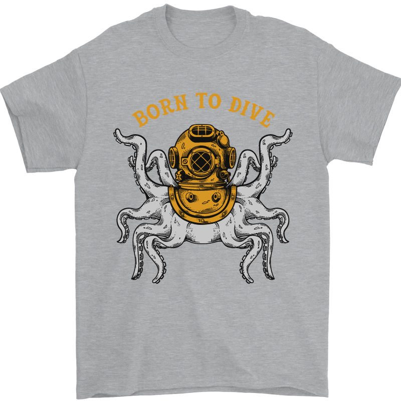 Born to Dive Octopus Scuba Diving Diver Mens T-Shirt Cotton Gildan Sports Grey