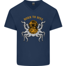 Born to Dive Octopus Scuba Diving Diver Mens V-Neck Cotton T-Shirt Navy Blue
