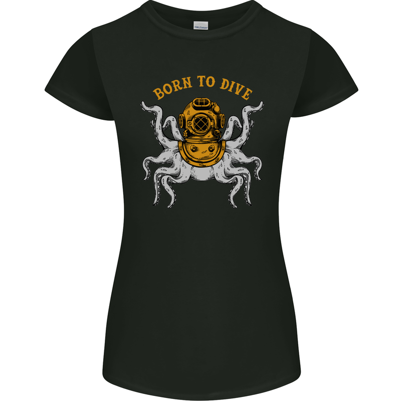 Born to Dive Octopus Scuba Diving Diver Womens Petite Cut T-Shirt Black