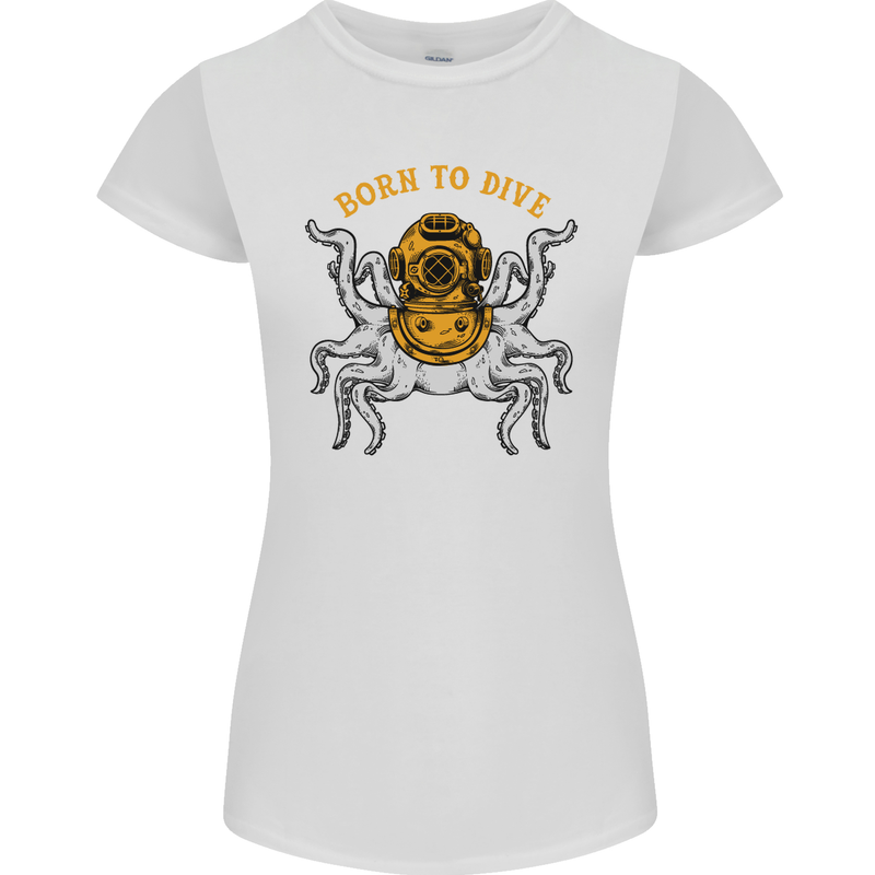 Born to Dive Octopus Scuba Diving Diver Womens Petite Cut T-Shirt White