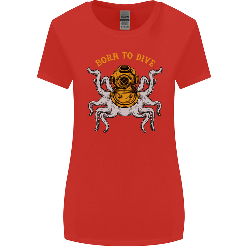 Born to Dive Octopus Scuba Diving Diver Womens Wider Cut T-Shirt Red
