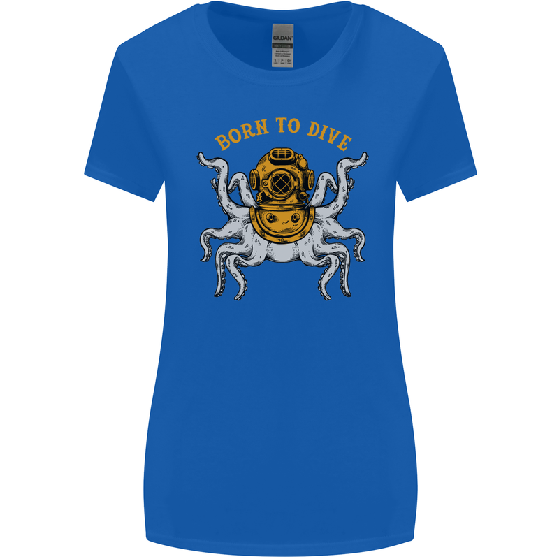 Born to Dive Octopus Scuba Diving Diver Womens Wider Cut T-Shirt Royal Blue