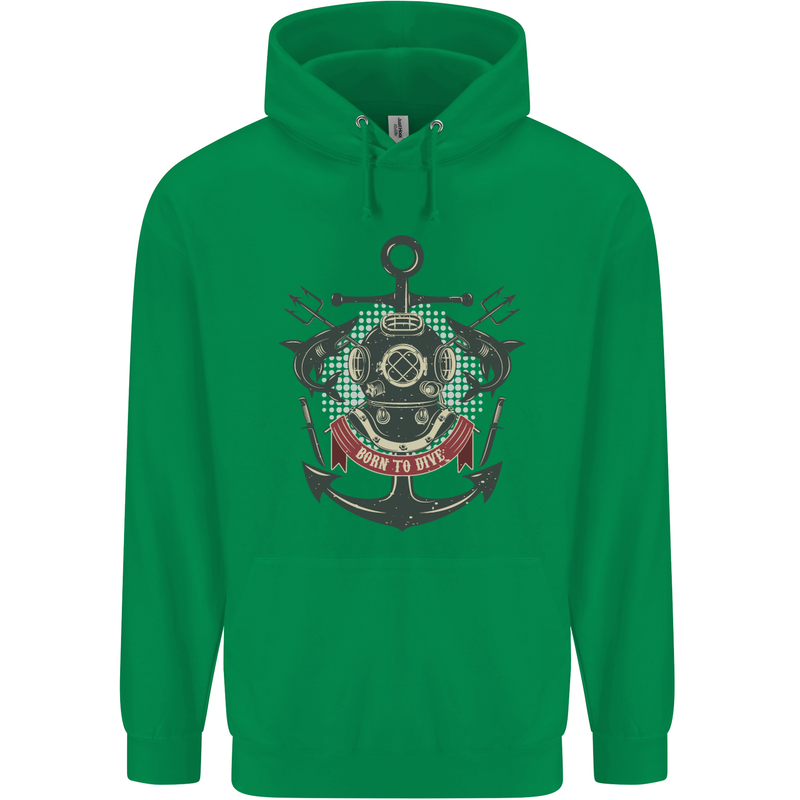 Born to Dive Scuba Diving Diver Childrens Kids Hoodie Irish Green