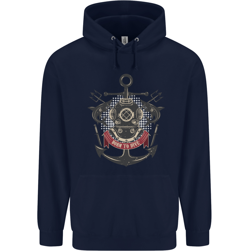 Born to Dive Scuba Diving Diver Childrens Kids Hoodie Navy Blue