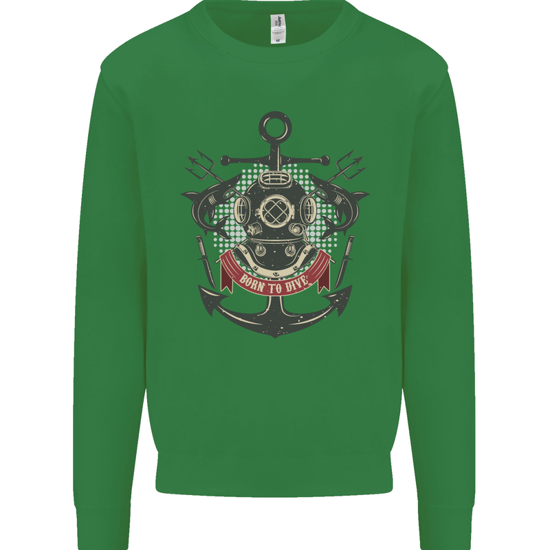 Born to Dive Scuba Diving Diver Kids Sweatshirt Jumper Irish Green