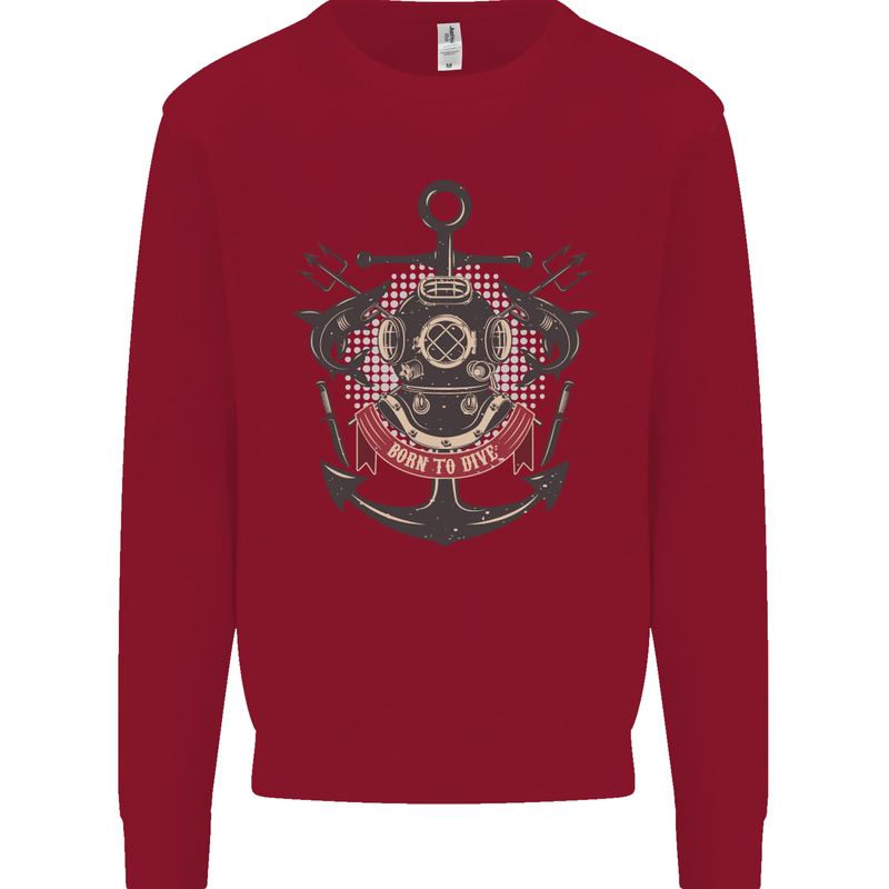Born to Dive Scuba Diving Diver Kids Sweatshirt Jumper Red