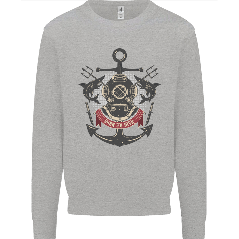 Born to Dive Scuba Diving Diver Kids Sweatshirt Jumper Sports Grey