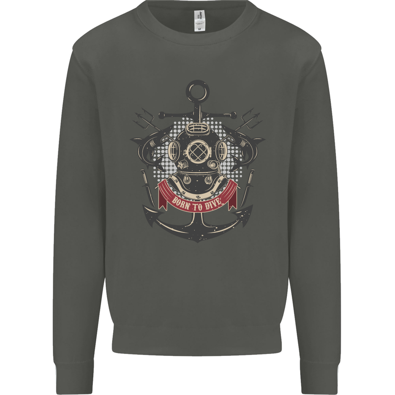 Born to Dive Scuba Diving Diver Kids Sweatshirt Jumper Storm Grey