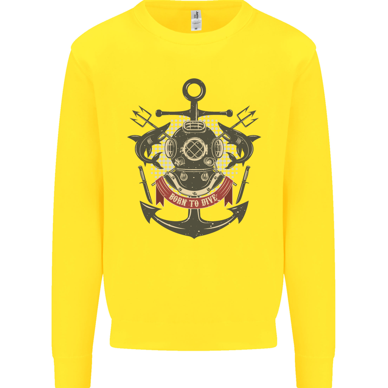 Born to Dive Scuba Diving Diver Kids Sweatshirt Jumper Yellow