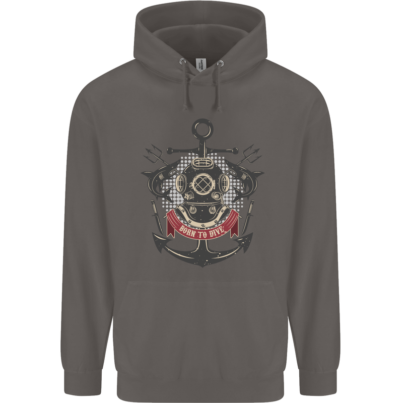 Born to Dive Scuba Diving Diver Mens 80% Cotton Hoodie Charcoal