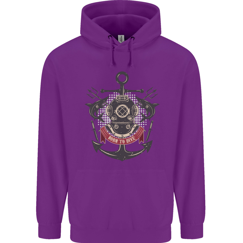 Born to Dive Scuba Diving Diver Mens 80% Cotton Hoodie Purple
