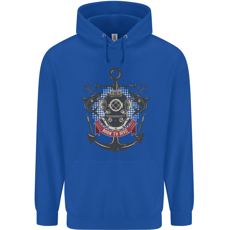 Born to Dive Scuba Diving Diver Mens 80% Cotton Hoodie Royal Blue