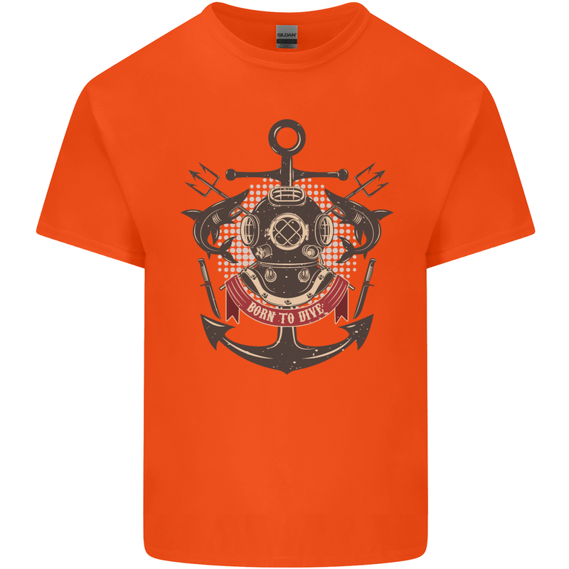Born to Dive Scuba Diving Diver Mens Cotton T-Shirt Tee Top Orange