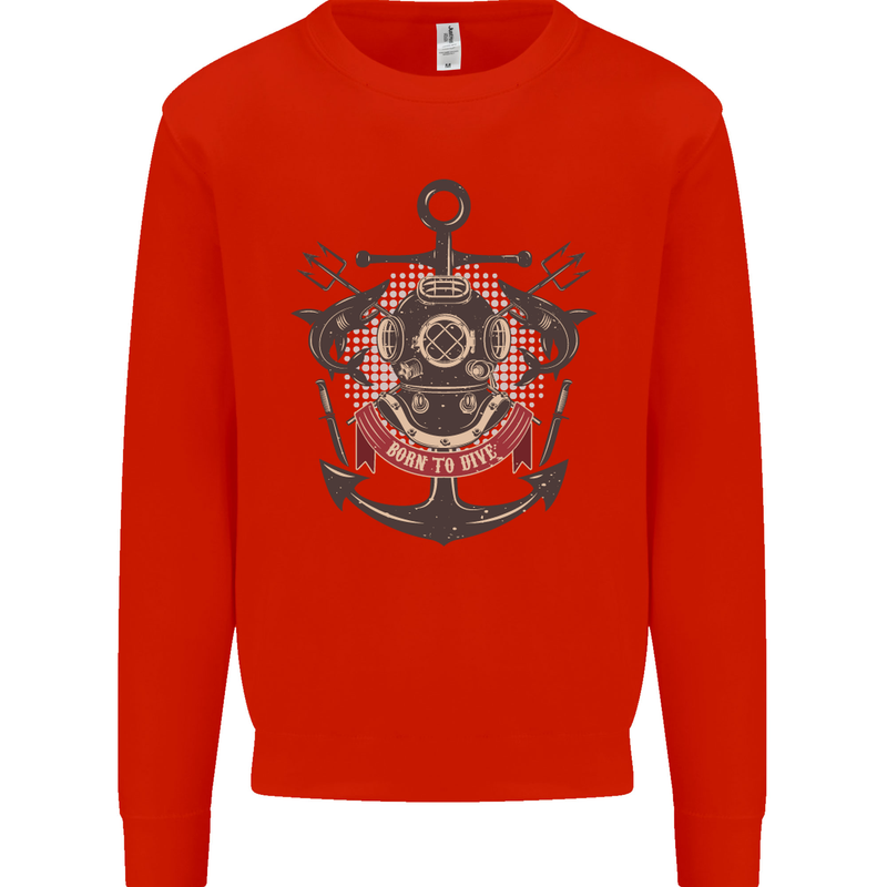 Born to Dive Scuba Diving Diver Mens Sweatshirt Jumper Bright Red