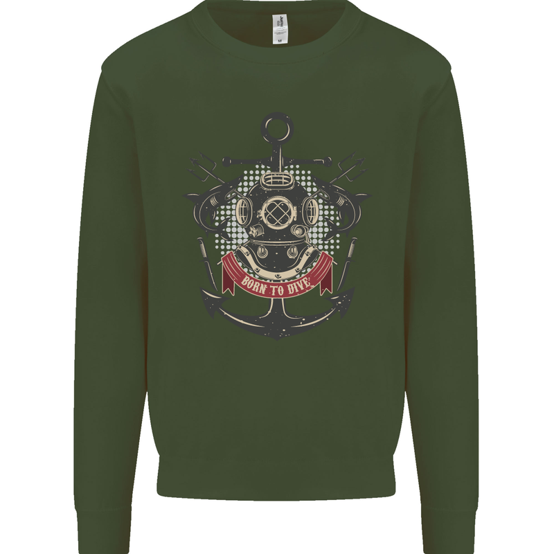 Born to Dive Scuba Diving Diver Mens Sweatshirt Jumper Forest Green