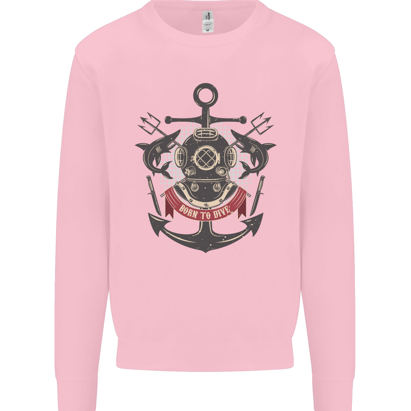 Born to Dive Scuba Diving Diver Mens Sweatshirt Jumper Light Pink