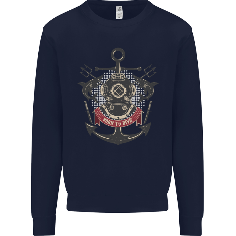 Born to Dive Scuba Diving Diver Mens Sweatshirt Jumper Navy Blue