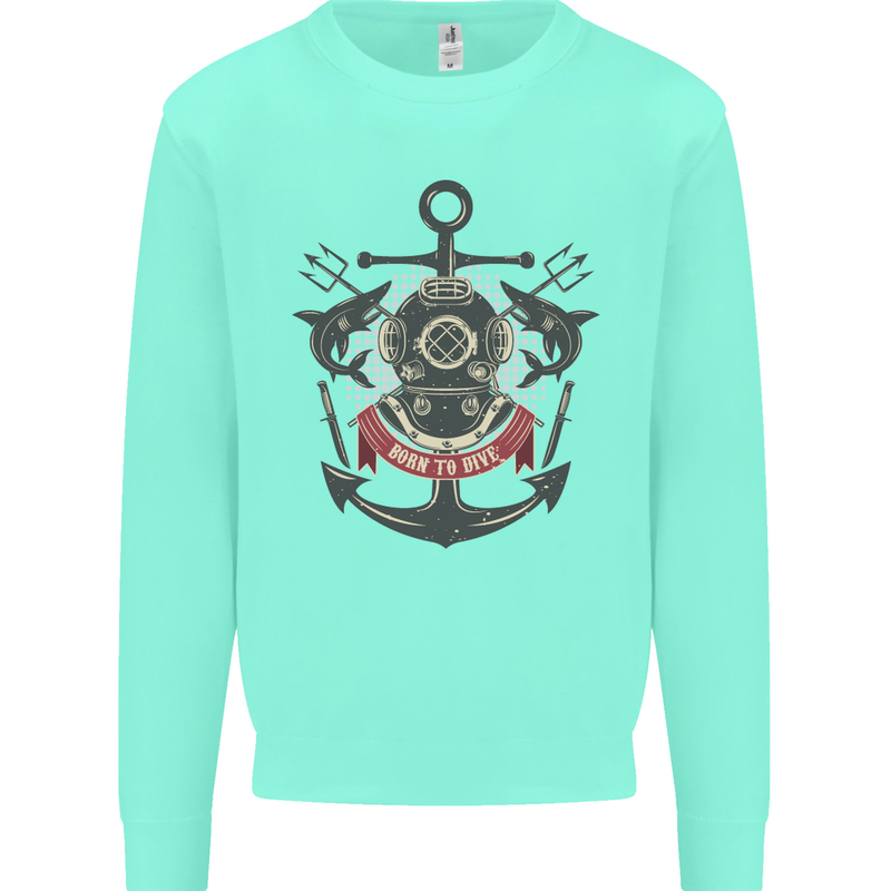 Born to Dive Scuba Diving Diver Mens Sweatshirt Jumper Peppermint