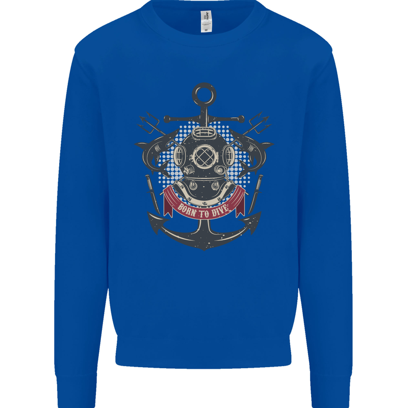 Born to Dive Scuba Diving Diver Mens Sweatshirt Jumper Royal Blue