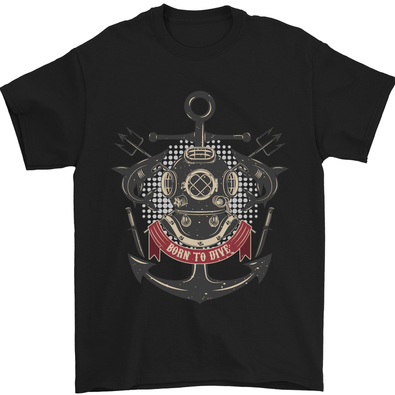 Born to Dive Scuba Diving Diver Mens T-Shirt Cotton Gildan Black