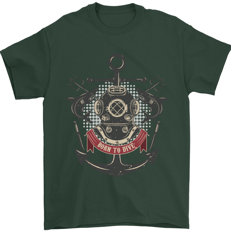 Born to Dive Scuba Diving Diver Mens T-Shirt Cotton Gildan Forest Green