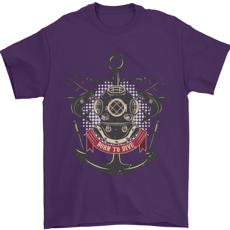 Born to Dive Scuba Diving Diver Mens T-Shirt Cotton Gildan Purple