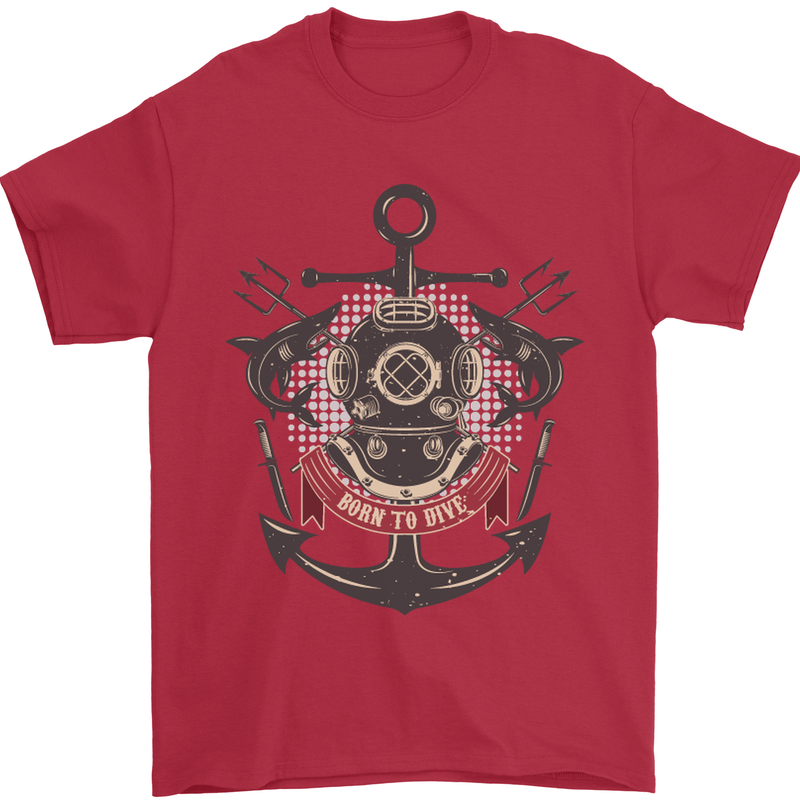 Born to Dive Scuba Diving Diver Mens T-Shirt Cotton Gildan Red