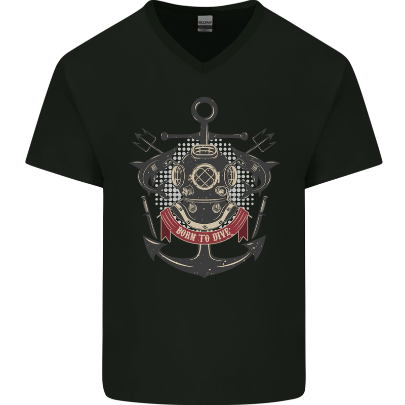 Born to Dive Scuba Diving Diver Mens V-Neck Cotton T-Shirt Black