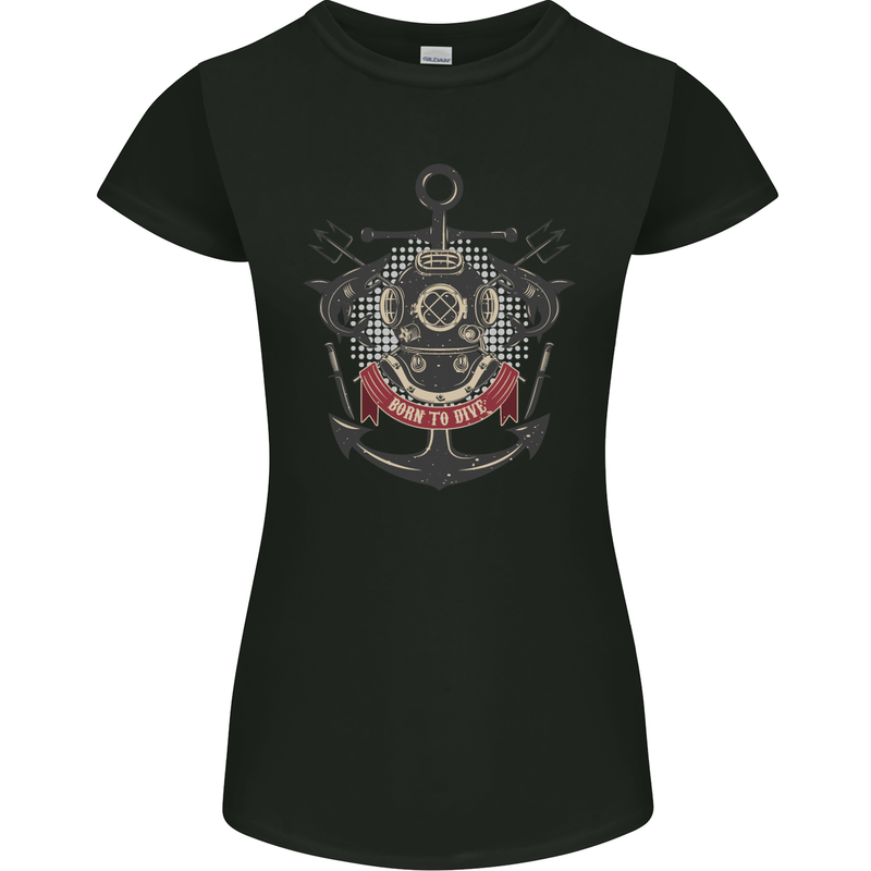 Born to Dive Scuba Diving Diver Womens Petite Cut T-Shirt Black