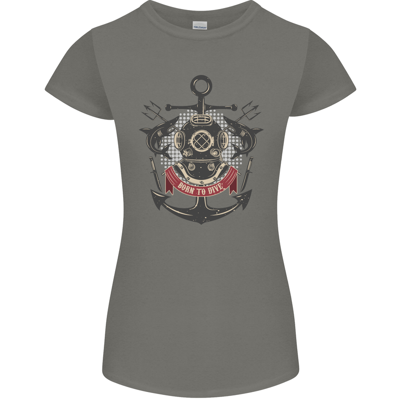 Born to Dive Scuba Diving Diver Womens Petite Cut T-Shirt Charcoal