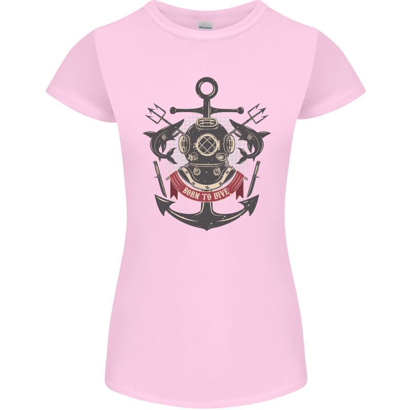 Born to Dive Scuba Diving Diver Womens Petite Cut T-Shirt Light Pink