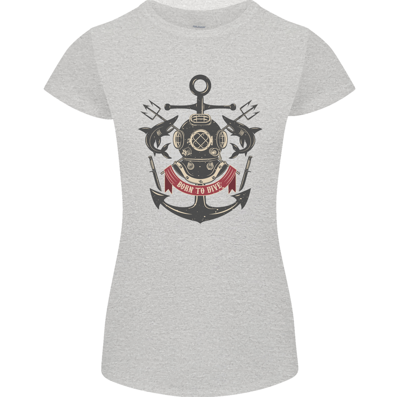 Born to Dive Scuba Diving Diver Womens Petite Cut T-Shirt Sports Grey