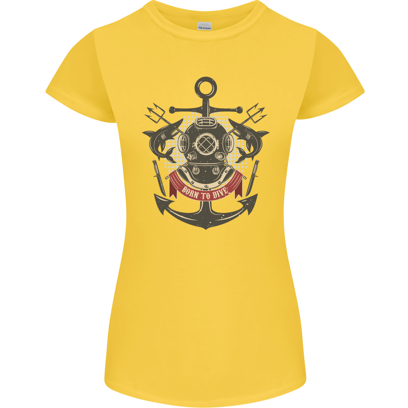 Born to Dive Scuba Diving Diver Womens Petite Cut T-Shirt Yellow