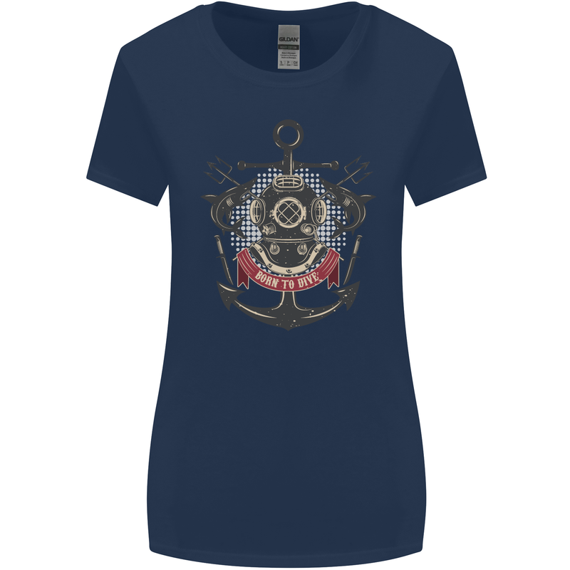 Born to Dive Scuba Diving Diver Womens Wider Cut T-Shirt Navy Blue