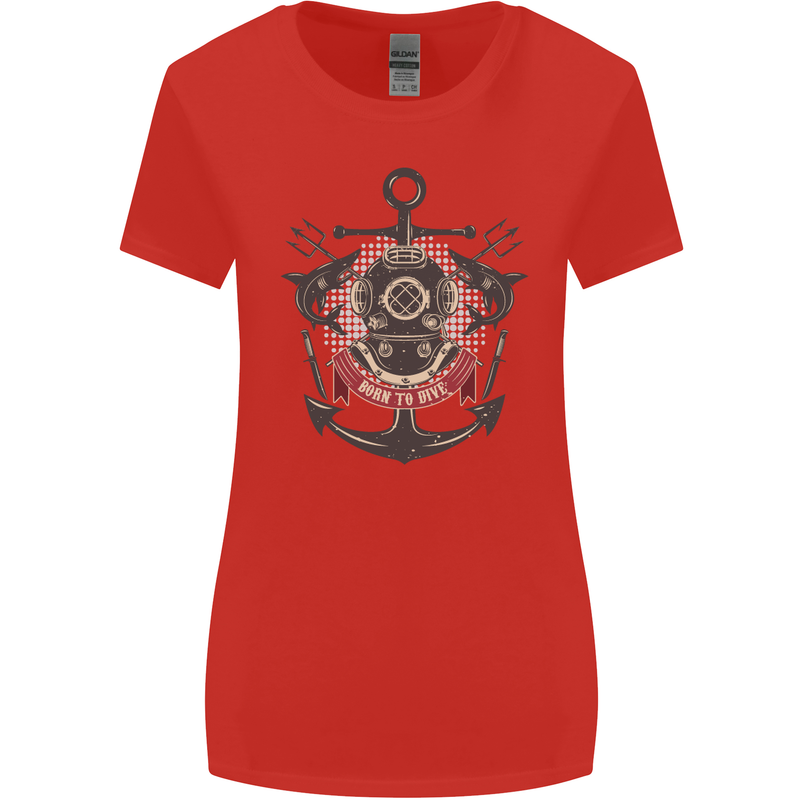 Born to Dive Scuba Diving Diver Womens Wider Cut T-Shirt Red