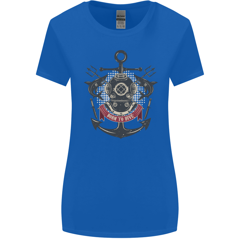 Born to Dive Scuba Diving Diver Womens Wider Cut T-Shirt Royal Blue