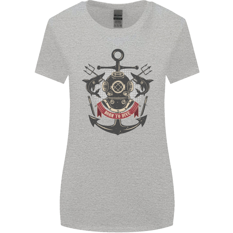 Born to Dive Scuba Diving Diver Womens Wider Cut T-Shirt Sports Grey