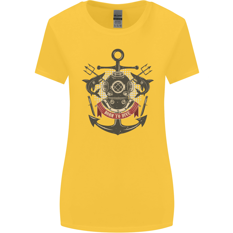 Born to Dive Scuba Diving Diver Womens Wider Cut T-Shirt Yellow