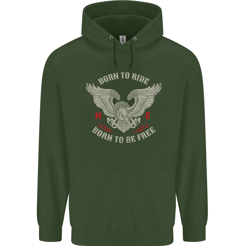Born to Ride Biker Motorcycle Motorbike Childrens Kids Hoodie Forest Green
