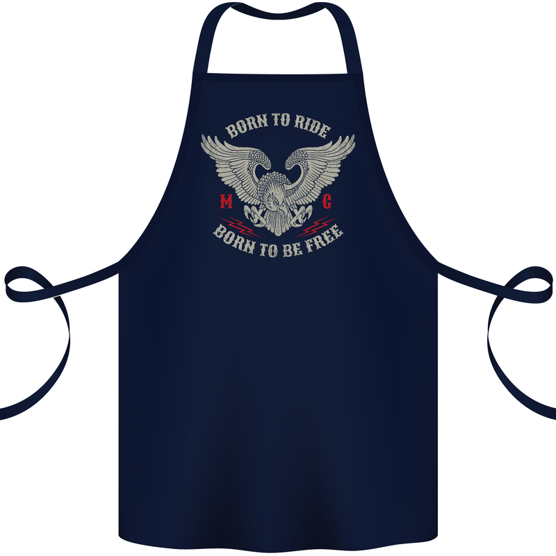 Born to Ride Biker Motorcycle Motorbike Cotton Apron 100% Organic Navy Blue