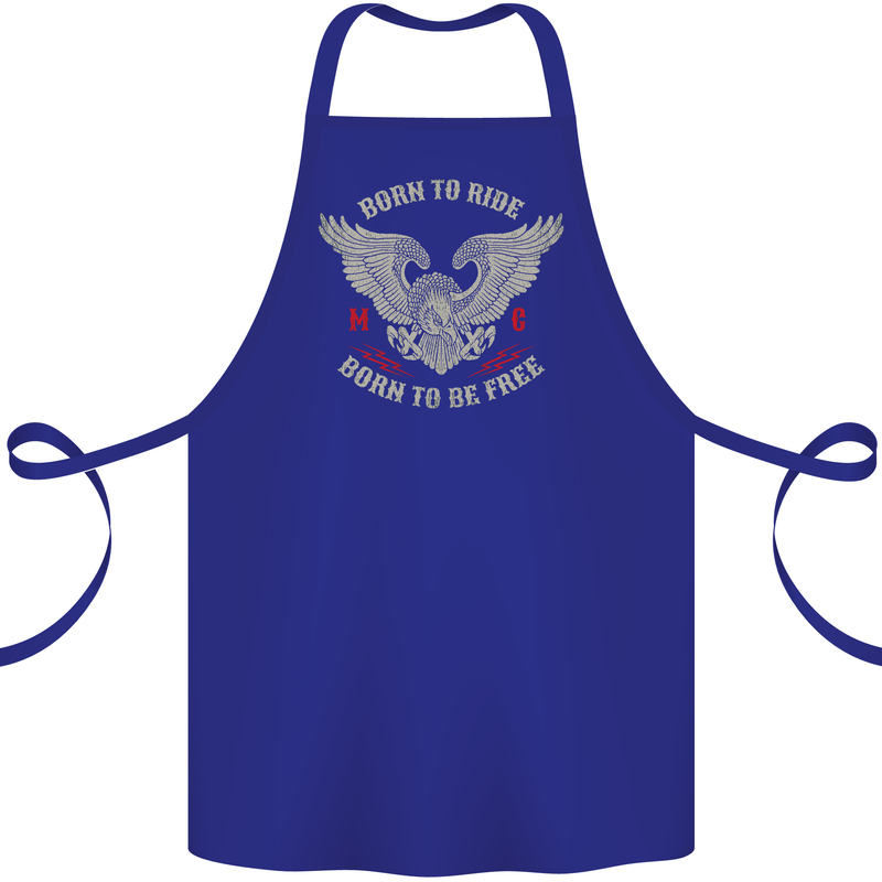 Born to Ride Biker Motorcycle Motorbike Cotton Apron 100% Organic Royal Blue