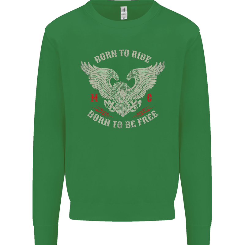 Born to Ride Biker Motorcycle Motorbike Kids Sweatshirt Jumper Irish Green
