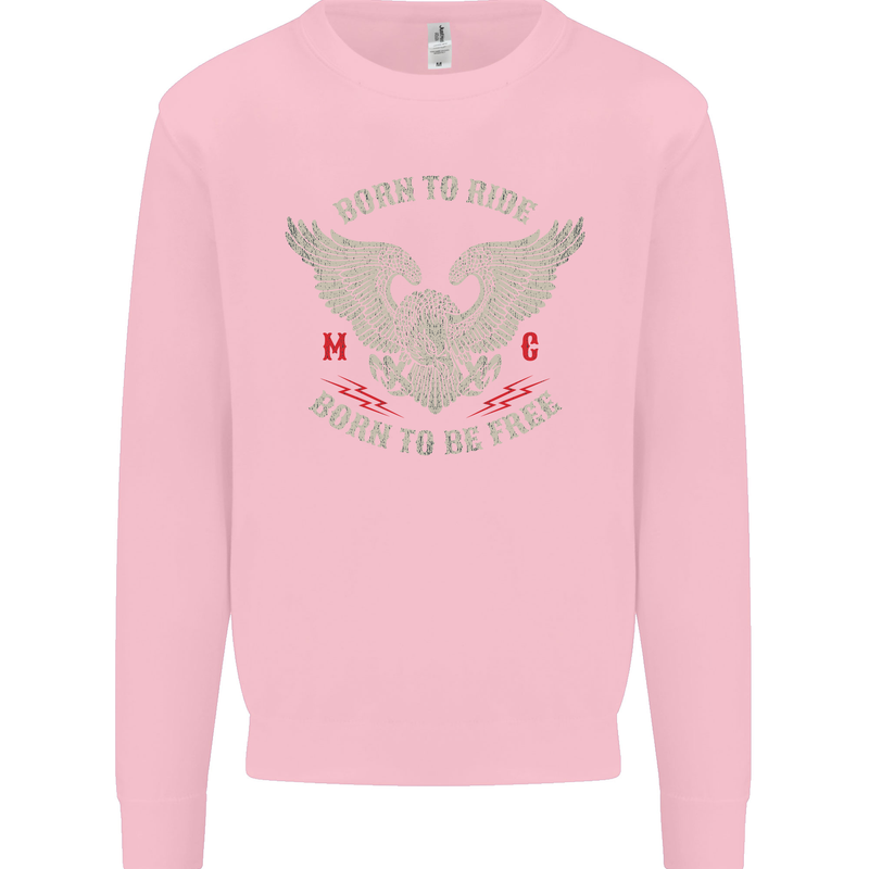 Born to Ride Biker Motorcycle Motorbike Kids Sweatshirt Jumper Light Pink