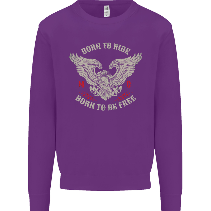 Born to Ride Biker Motorcycle Motorbike Kids Sweatshirt Jumper Purple