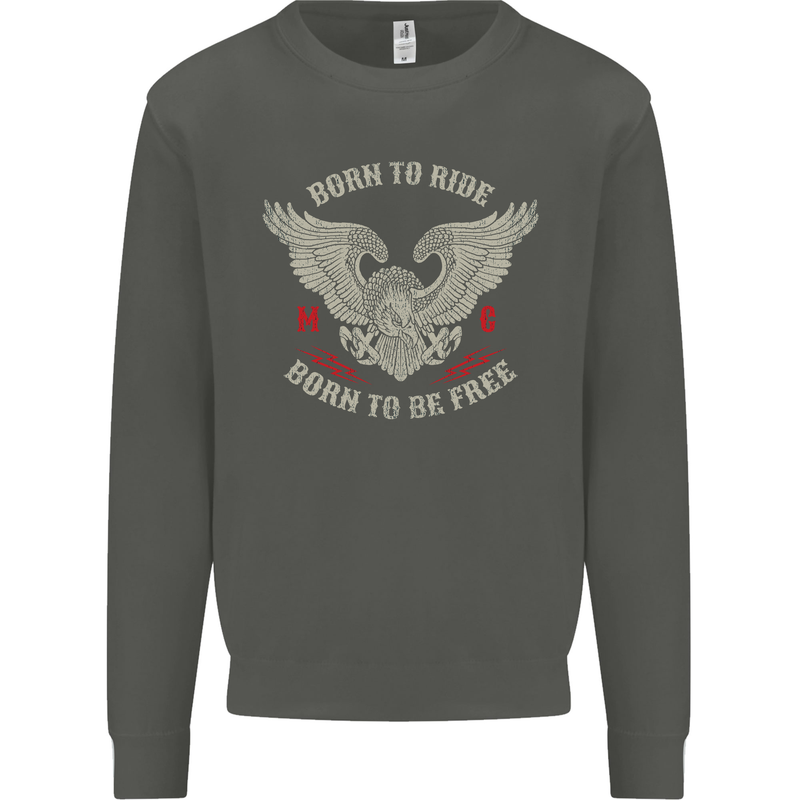 Born to Ride Biker Motorcycle Motorbike Kids Sweatshirt Jumper Storm Grey