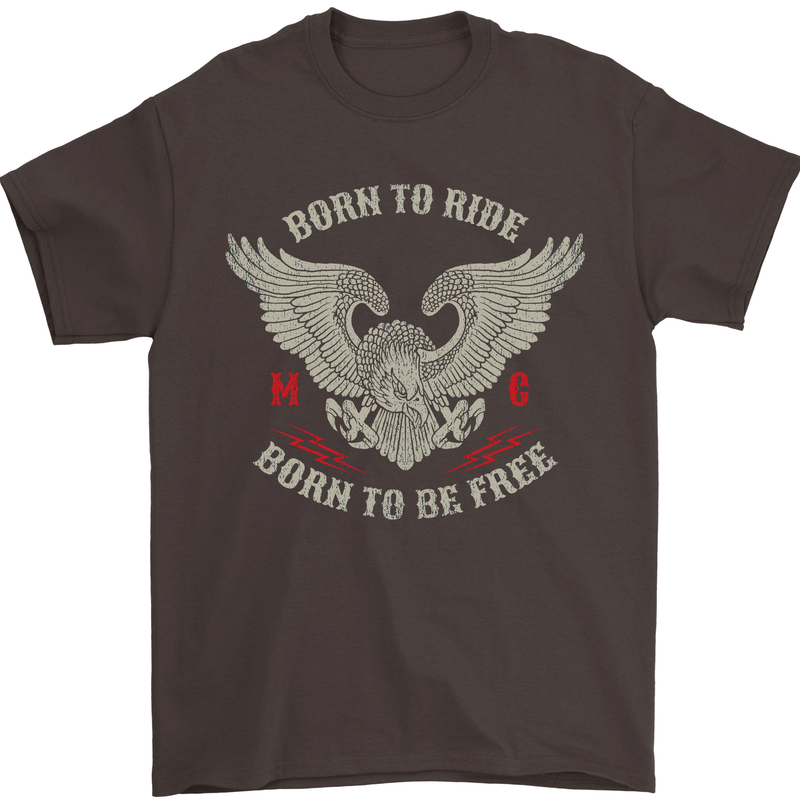 Born to Ride Biker Motorcycle Motorbike Mens T-Shirt Cotton Gildan Dark Chocolate