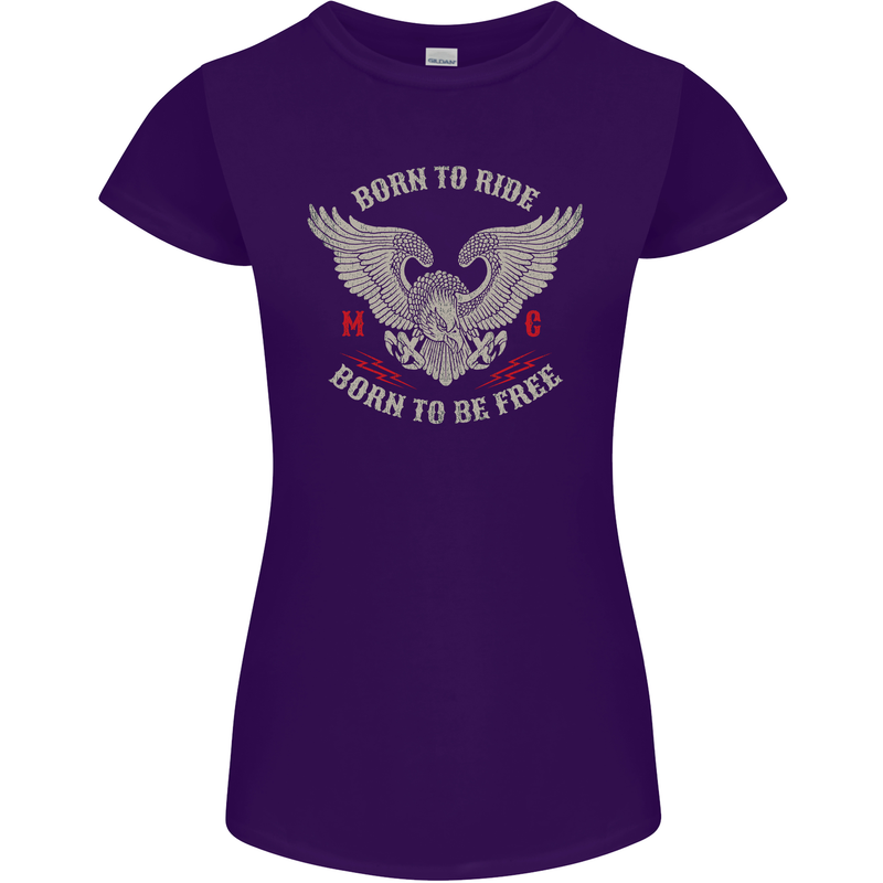 Born to Ride Biker Motorcycle Motorbike Womens Petite Cut T-Shirt Purple