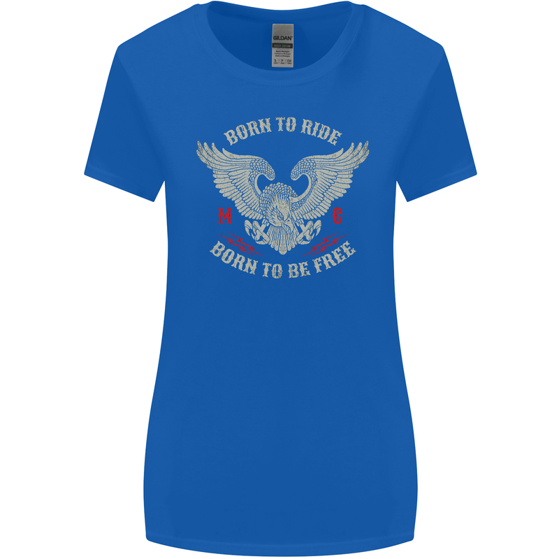 Born to Ride Biker Motorcycle Motorbike Womens Wider Cut T-Shirt Royal Blue